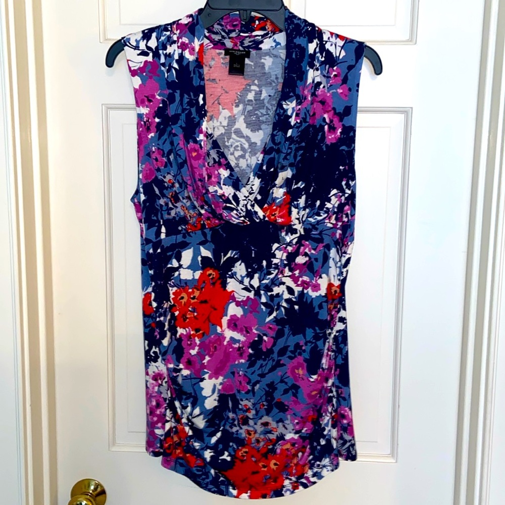 Ann Taylor Blue Red White & Fuchsia Sleeveless Top